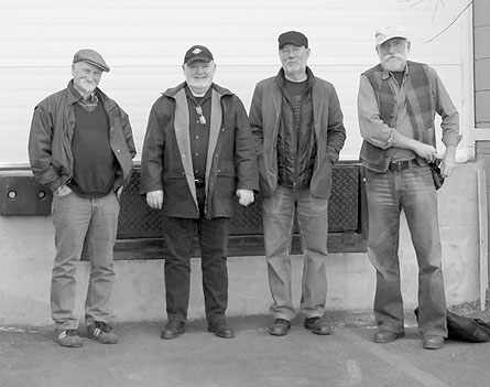 Jim Rimmer (l), Rod McDonald, Glenn Goluska and Stan Bevington (r) at the Gaspereau Press Wayzgoose in Kentville, NS, October, 2008. Photo by Will Rueter.