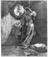 woman gazing into mirror engraving
