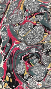 red, grey and gold spotted marbled endpaper