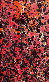 orange, red and black spotted marbled endpaper