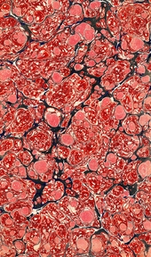 red, pink and cream spotted marbled endpaper