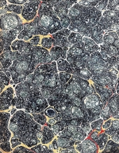 black, white and gold spotted marbled endpaper