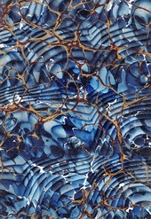 blue, gold and brown rippled marbled endpaper