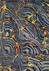 black, yellow and red rippled marbled endpaper