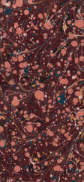 deep red and pink spotted marbled endpaper