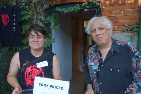 Sasha Tate-Howarth and Stuart Ross sell books at the Coach House Press Wayzgoose, September 8, 2022. Credit: Don McLeod.