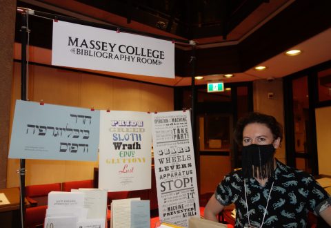 Kit MacNeil of the Massey College Bibliography Room at the Fisher Small and Fine Press Fair, September 10, 2022. Credit: Don McLeod.
