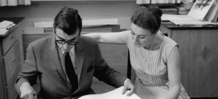 Allan Fleming (l) and Lorraine Monk, Toronto 1967